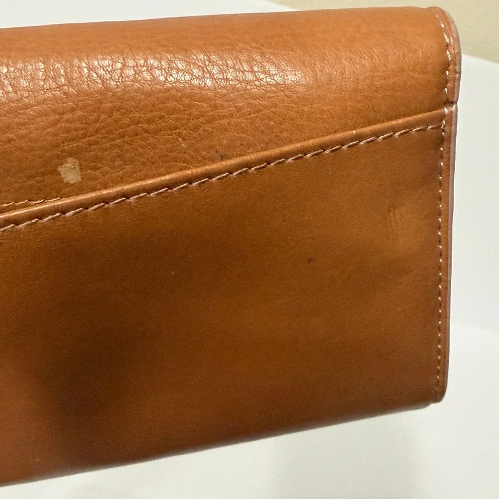 Lodis‎ Leather Classic Flap Snap Wallet Trifold Purse- Caramel Brown Card Holder